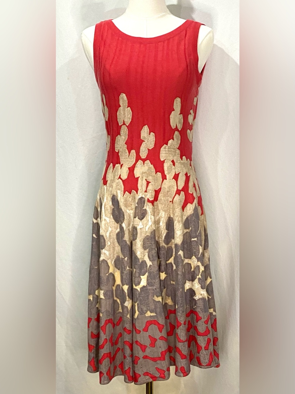 NIC+ZOE Dark Pink, Cream, & Grey Abstract Midi Dress Knit Cotton, Modal Blend S